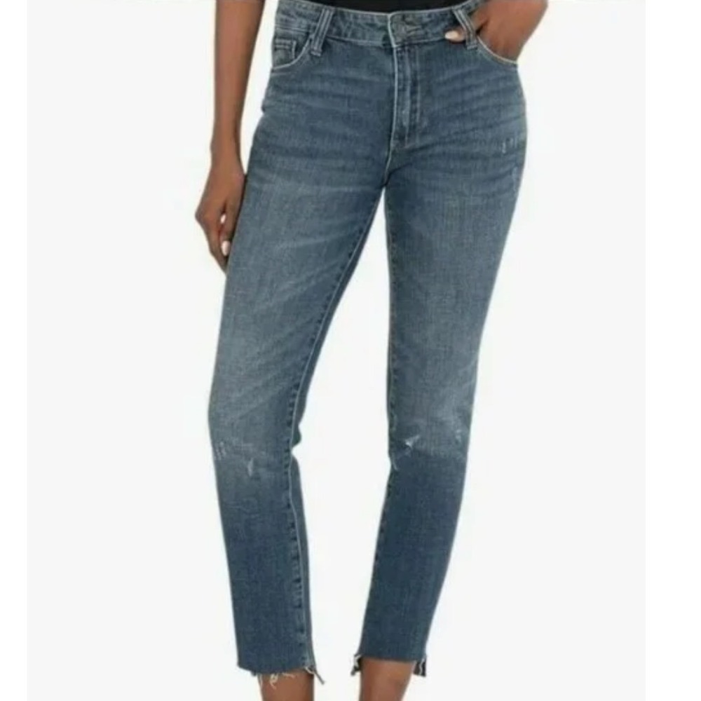 KUT FROM THE KLOTH Reese Ankle Straight Leg Jeans DISTRESSED STRETCH DENIM sz 6